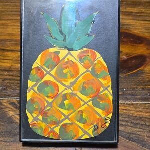 Colorful Pineapple Art Painting on Black Canvas 6 X 4